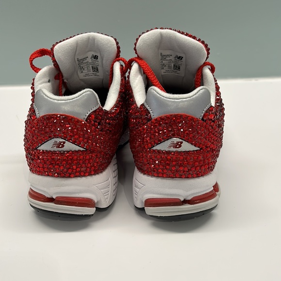 Custom Ruby Red Jeweled New Balance 2002r, boys size 5 - fits women sizes 6 - 7 - Picture 5 of 7